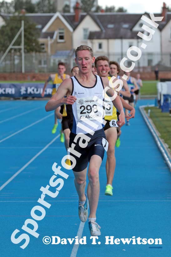 Kristopher Gauson winning the 1500 metres at the Scottish Championships, Scotstoun  Stadium, Glasgow.